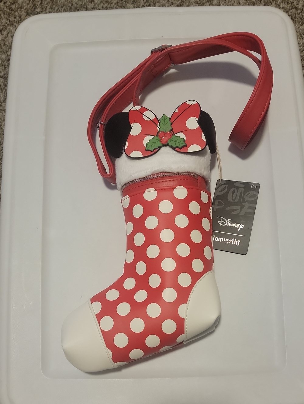 Disney Loungefly Red and White Polka Dot Minnie Mouse Stocking Crossbody Bag